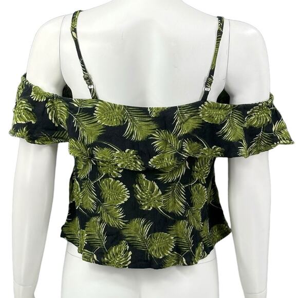 Superdry Top Womens Small Jungle Green Black Cold Shoulder Crop Tropical Beachy - Picture 5 of 6